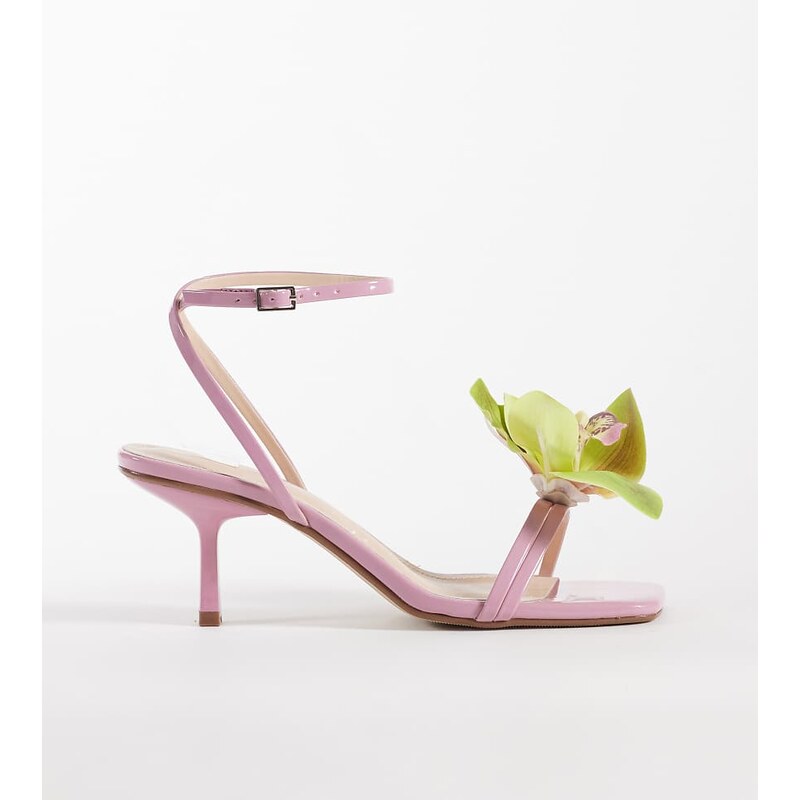 Public Desire Wide Fit kitten heel sandals with 3D flower in