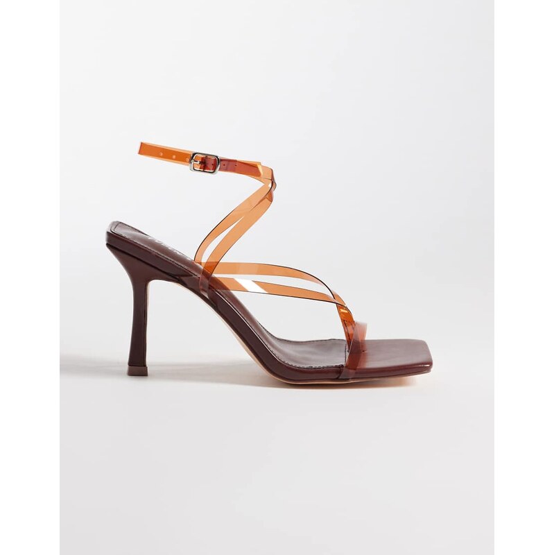 Public Desire Liberty square toe heeled sandals in brown
