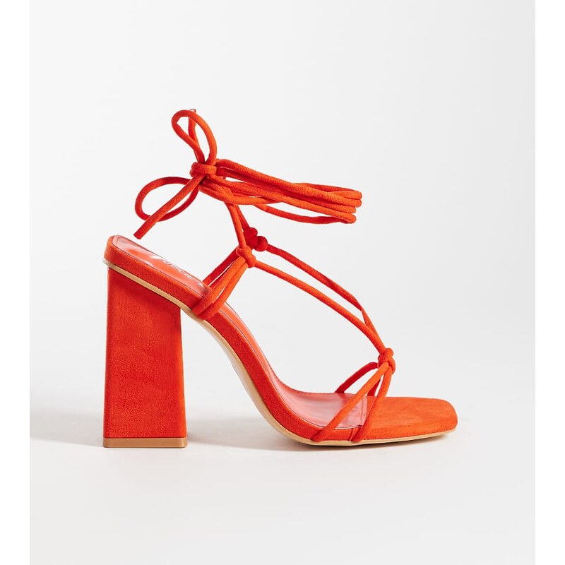 Public Desire Wide Fit Elira tie leg block heeled sandals in red