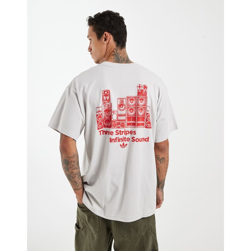 adidas Originals Original Sound t-shirt in grey and burgundy
