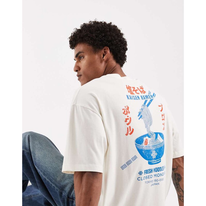 ASOS DESIGN oversized t-shirt with ramen back graphic in cream