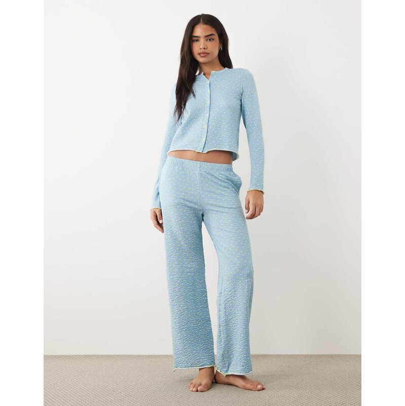 Threadbare cotton mix button down pyjama set with hearts print