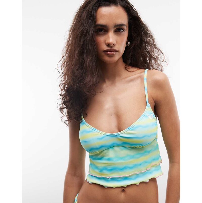 Roxy wavy stripe bikini crop top in green multi