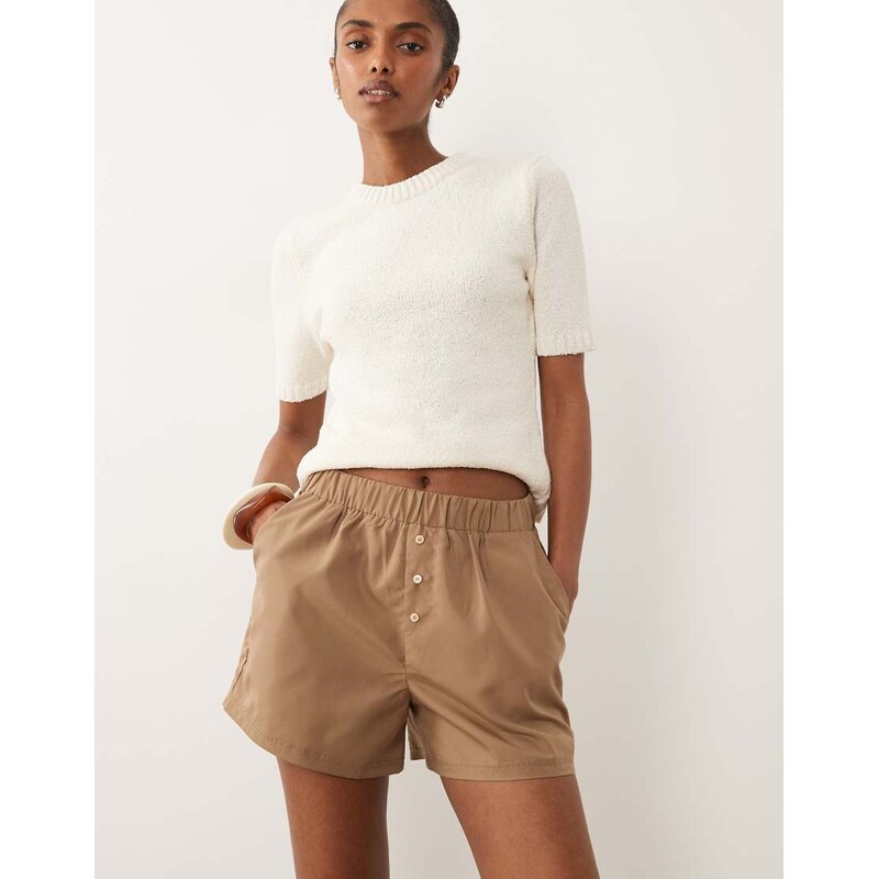 Threadbare cotton poplin boxer style shorts in taupe-Neutral