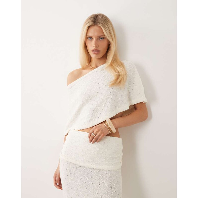 Aria Cove fine knit beach poncho top co-ord in white