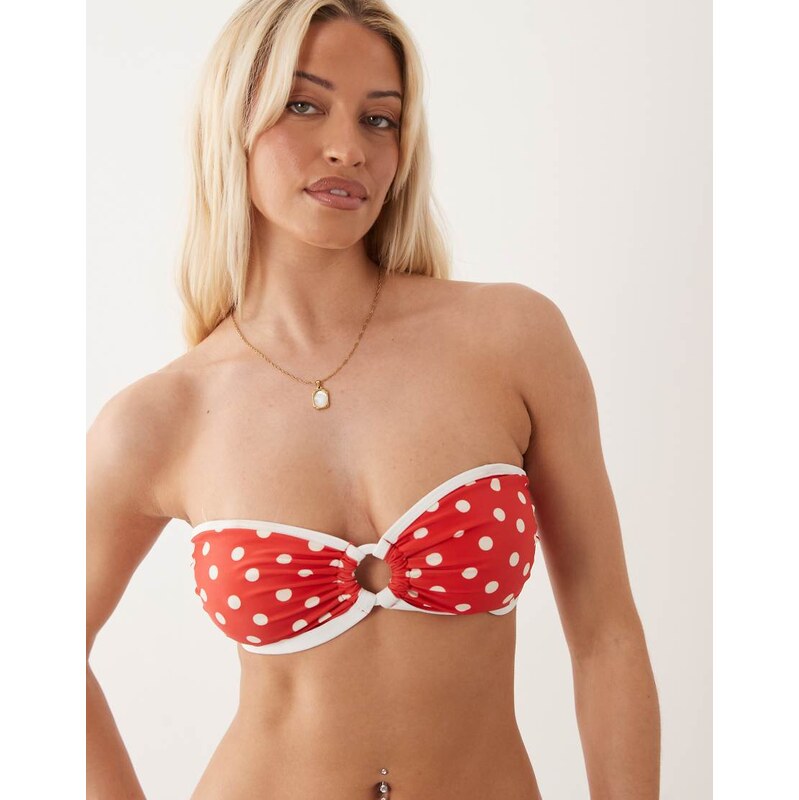 Peek & Beau bandeau bikini top in red & white polka dot