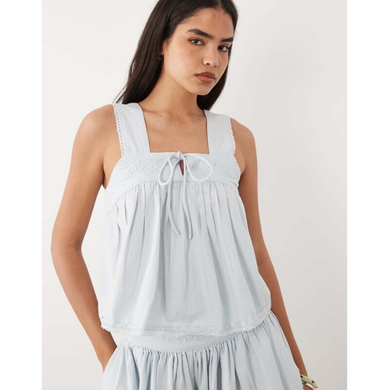 ASOS DESIGN cami top with crochet cutwork in blue