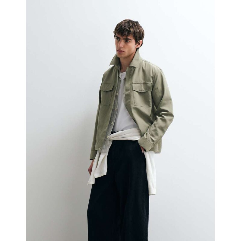 ASOS COLLECTIVE relaxed long sleeve utility shirt in khaki-Green