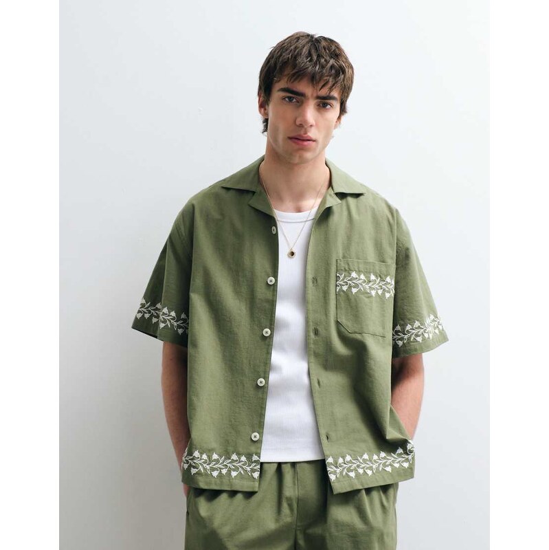 ASOS COLLECTIVE co-ord relaxed cotton embroidered shirt with
