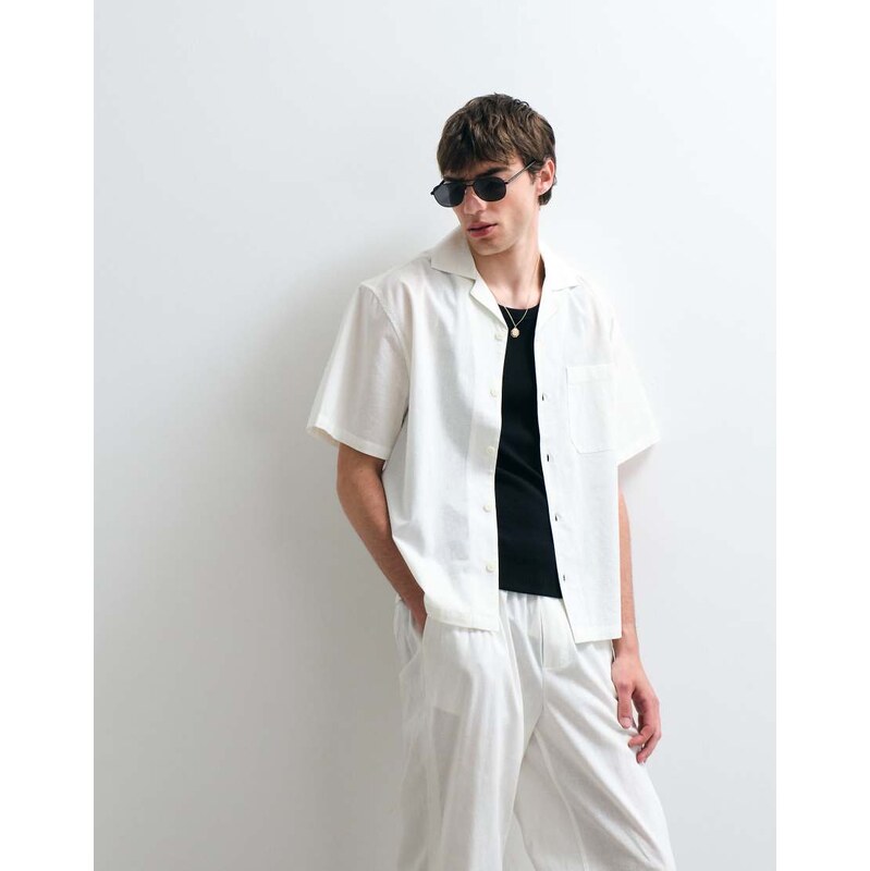 ASOS COLLECTIVE co-ord relaxed cotton shirt with linen in cream