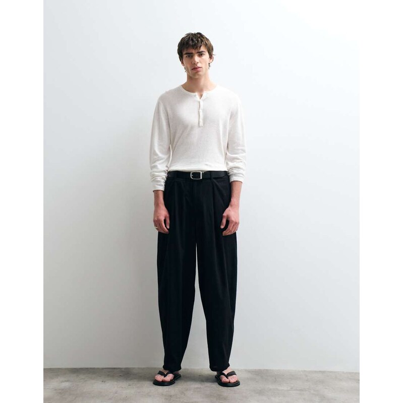 ASOS COLLECTIVE AC-B-254 tapered barrel cotton pleated trousers