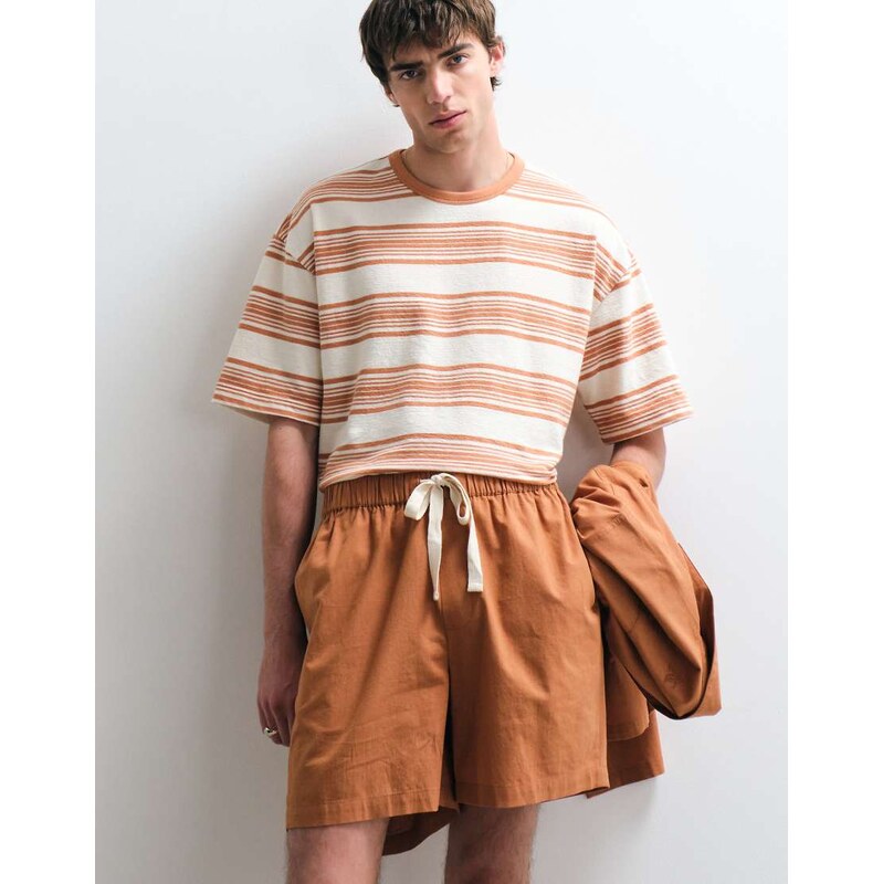 ASOS COLLECTIVE co-ord cotton shorts with linen in orange-Brown