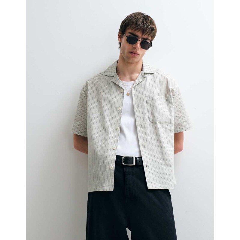 ASOS COLLECTIVE relaxed cotton striped shirt with linen in pale
