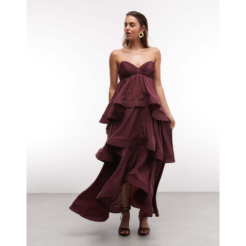 ASOS DESIGN tiered structured ruffle maxi dress in plum-Purple