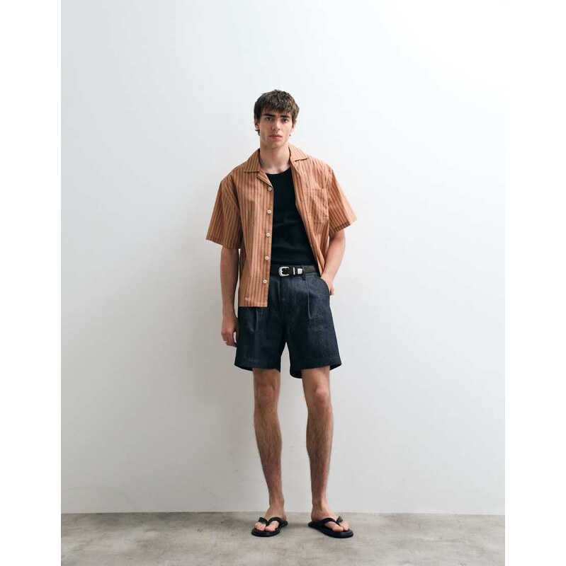 ASOS COLLECTIVE pleated denim short in indigo-Navy