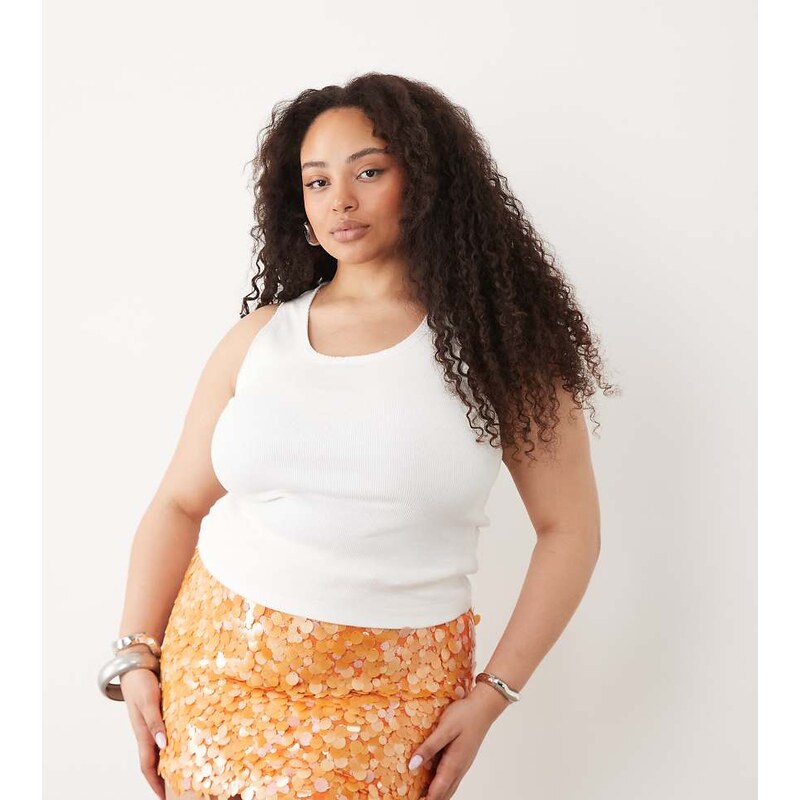 ASOS Curve ASOS DESIGN Curve layered sequin mini skirt in orange