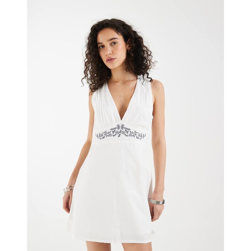 Motel Chandler blossom embroidered mini dress in white