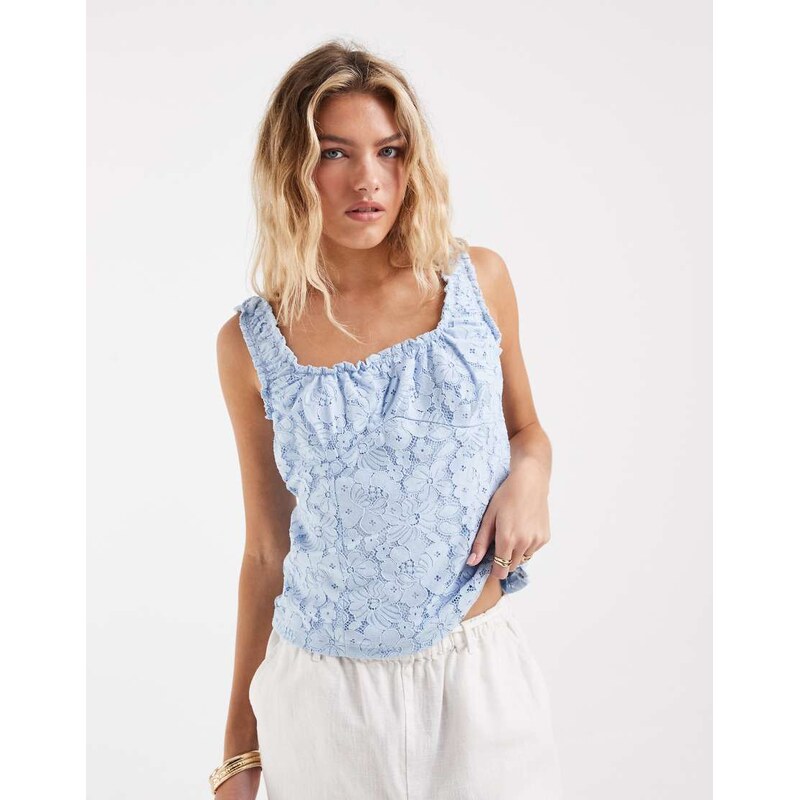 Vero Moda gathered neckline lace vest top in light blue