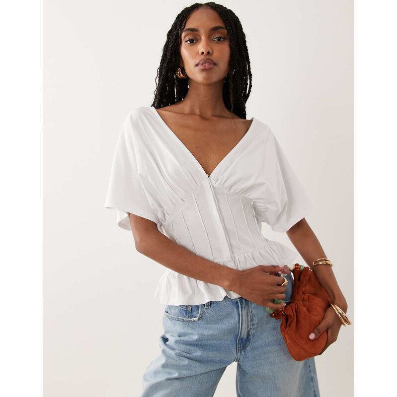 ASOS DESIGN gathered bust top with corset waist in white