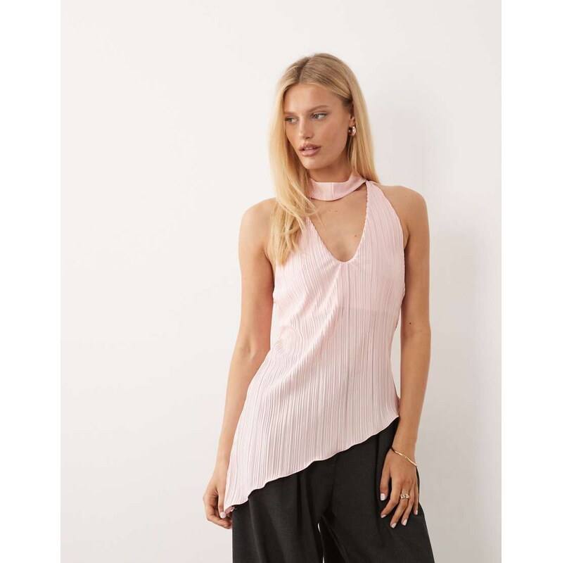ASOS DESIGN halter top with tie in pink