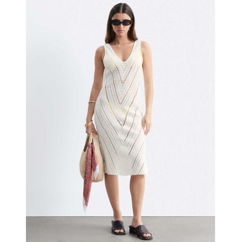 & Other Stories crochet knitted midi dress in white-Neutral