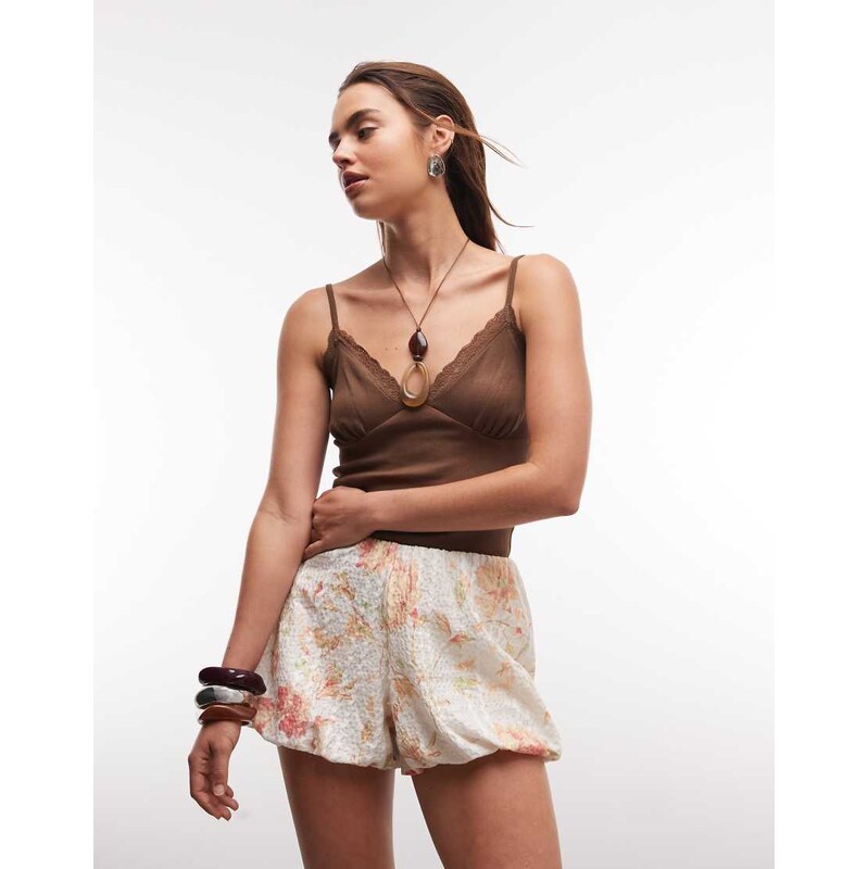 Gina Tricot bloomer shorts in peach flower print-Orange