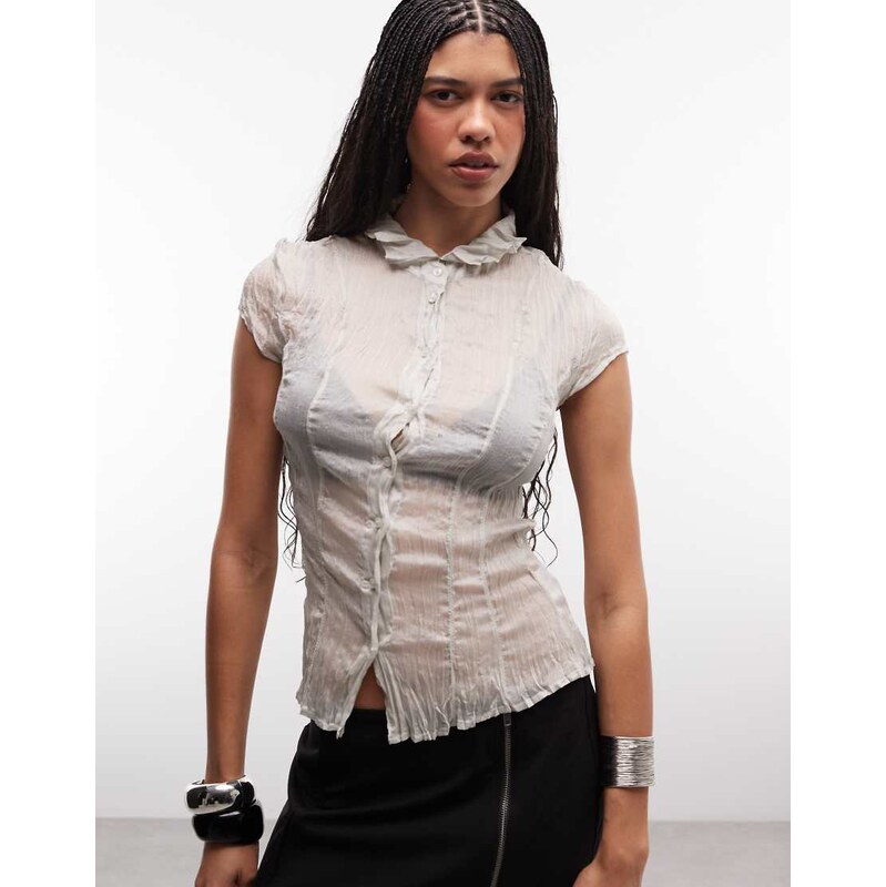 Weekday chiffon crinkle shirt in dirty beige-Blonde