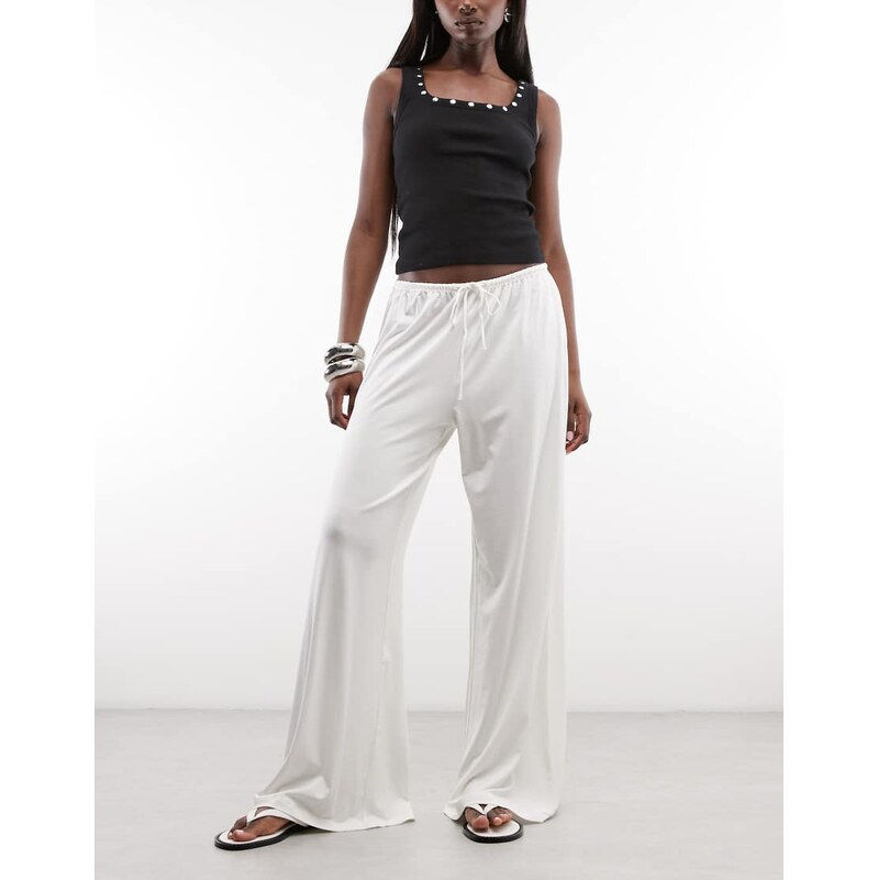 Weekday wide leg drape trousers in off-white