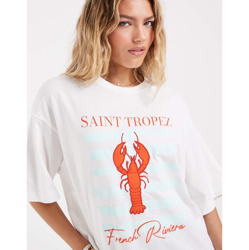 Vero Moda oversized t-shirt in white with lobster print