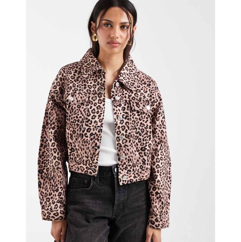 ASOS DESIGN 80s drop shoulder leopard jacket-Brown