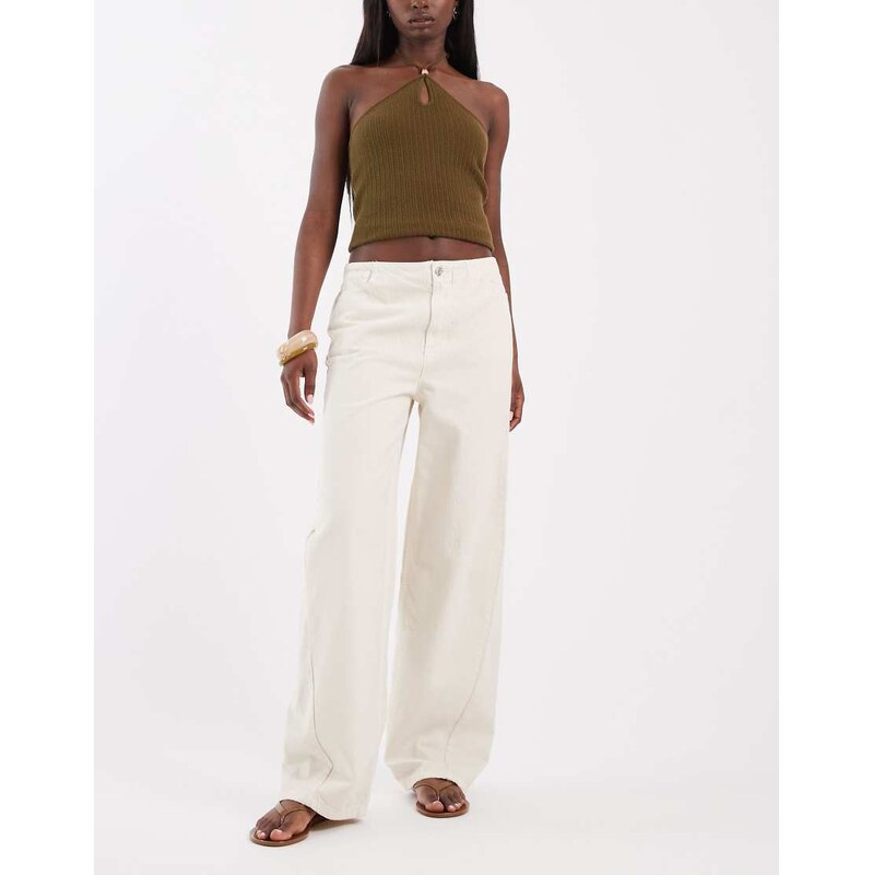 ASOS DESIGN barrel leg jeans with no waistband in off white