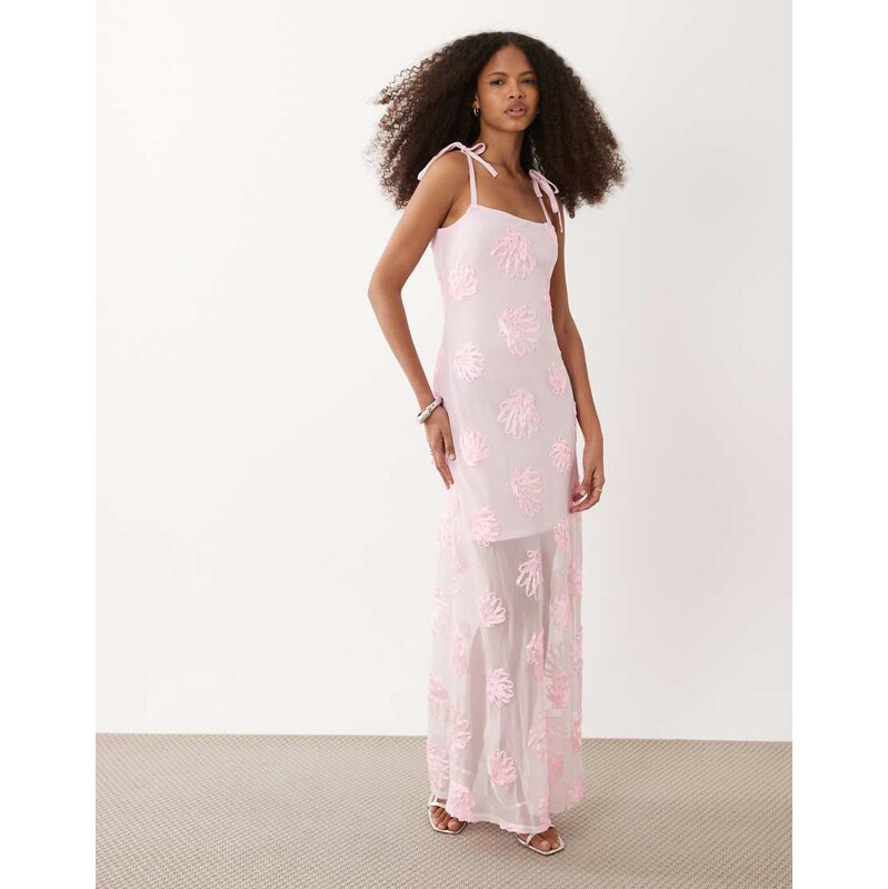 River Island embroidered shell maxi dress in pink