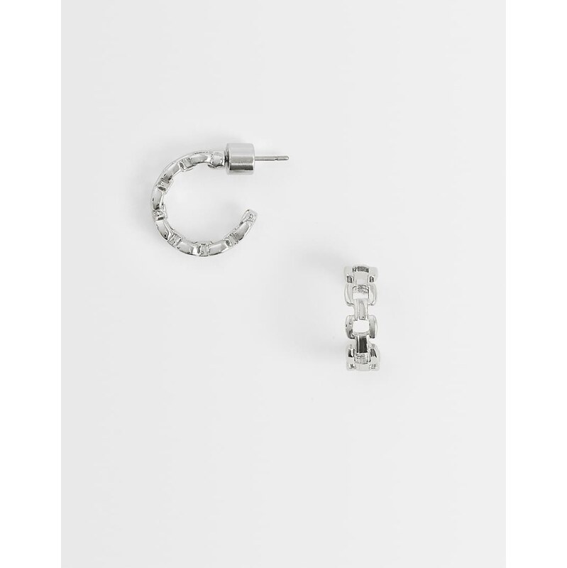 ASOS DESIGN mini everyday hoops with chain design in silver tone