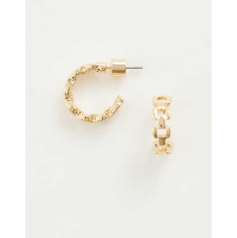 ASOS DESIGN mini everyday hoops with chain design in gold tone
