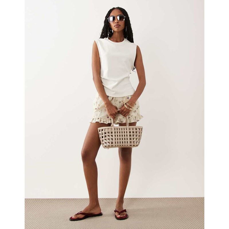 ASOS DESIGN frill hem shorts in ditsy print co ord-Multi