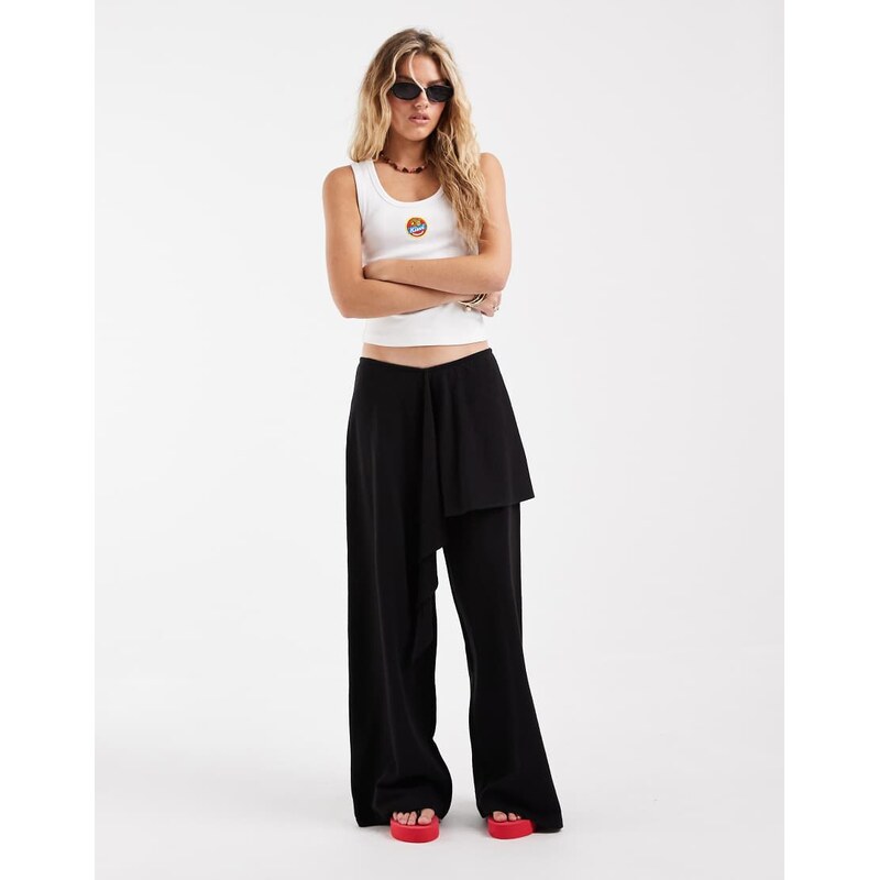 ASOS DESIGN textured sarong detail trouser co-ord in black