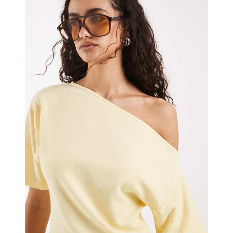 ASOS DESIGN textured off shoulder t-shirt co-ord in buttermilk