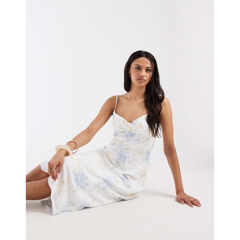 Hollister twist bust slip midi dress in pastel floral-Blue
