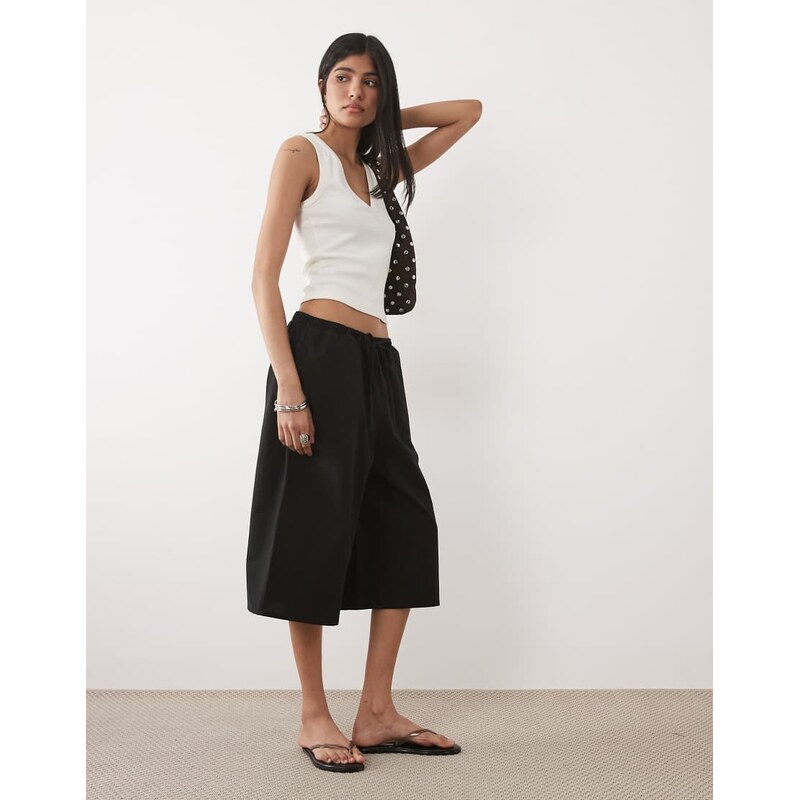 ASOS DESIGN long line bermuda short in black linen