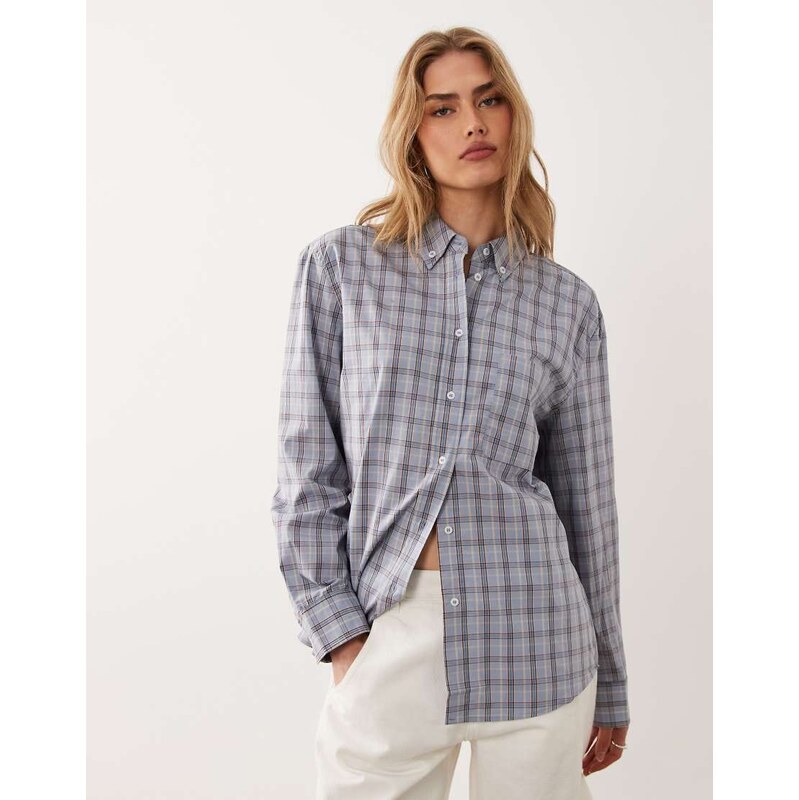 Mango 100% cotton long sleeve shirt in blue check
