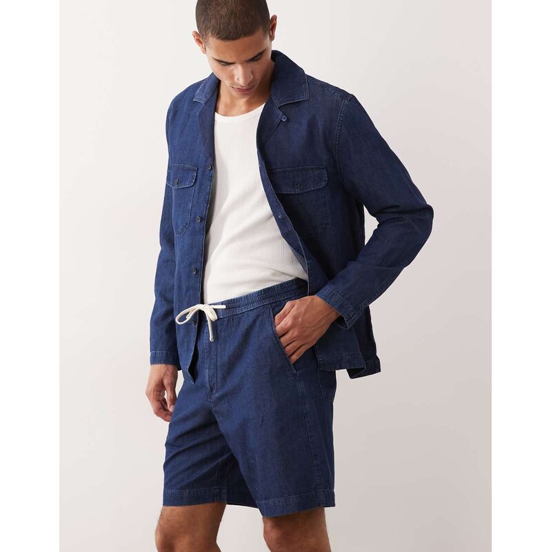 Mango cotton mix denim look relaxed fit shorts in blue