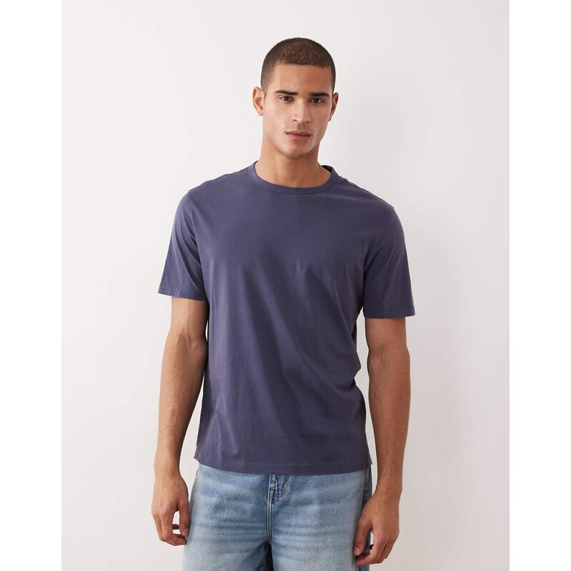 Mango 100% cotton relaxed fit polo t-shirt in navy