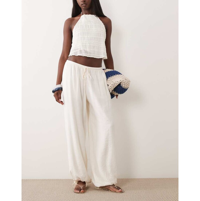 Abercrombie & Fitch crinkle balloon fit trousers in white