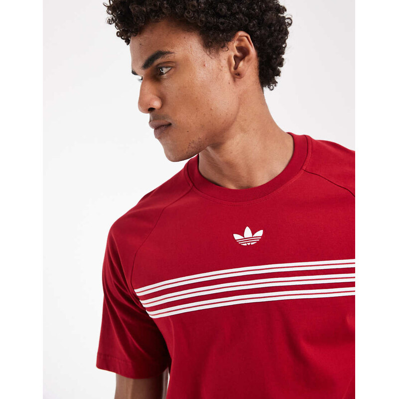 adidas Originals Chest stripes t-shirt in team victory red