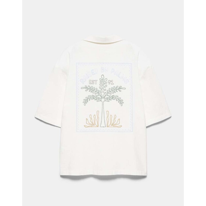 Pull&Bear Short sleeve palm tree shirt in off white