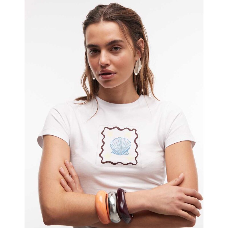The Frolic exclusive shell graphic front baby tee in white