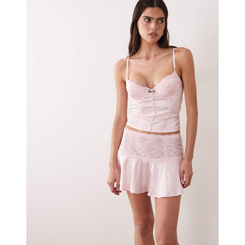 I.AM.GIA Ashling satin and lace mini skirt co-ord in pink