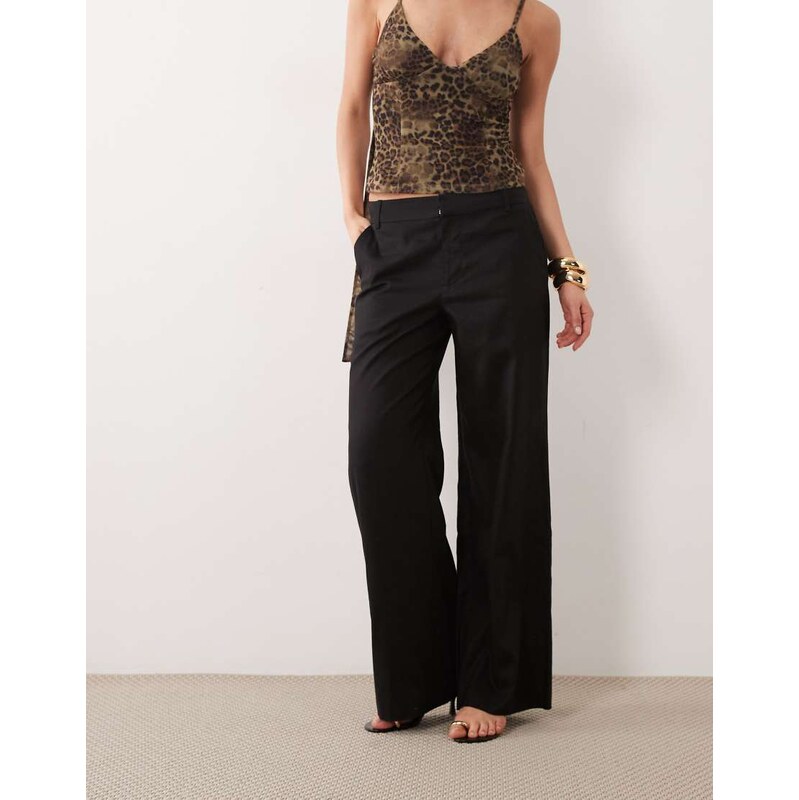 Good American linen blend mid rise relaxed wide leg trouser in
