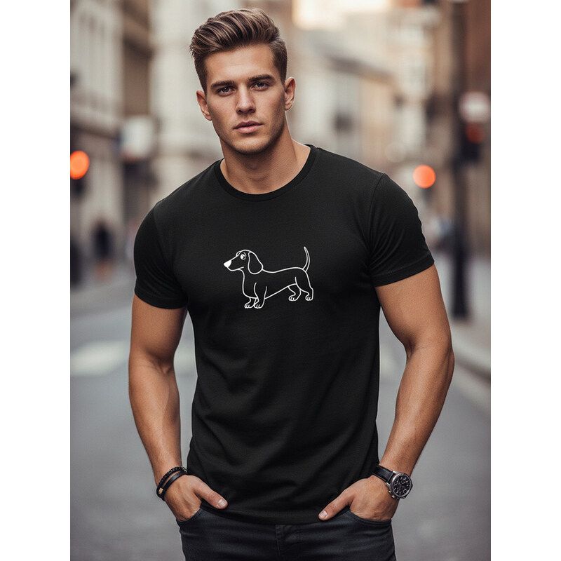 Pánské bavlněné tričko s potiskem jezevčíka černé FashionStreet