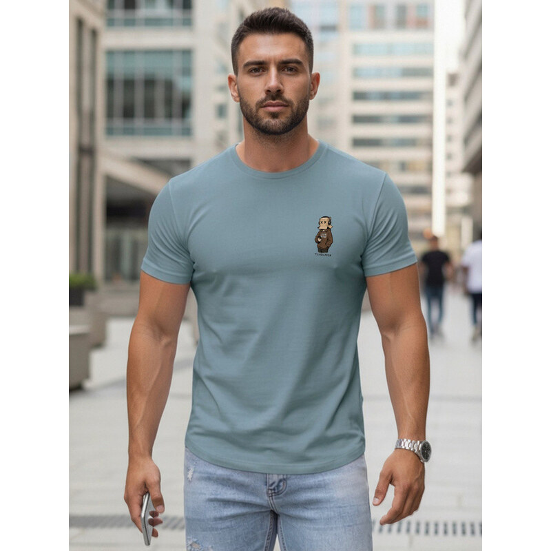 FashionStreet Pánské bavlněné tričko s potiskem petrol NX5101R